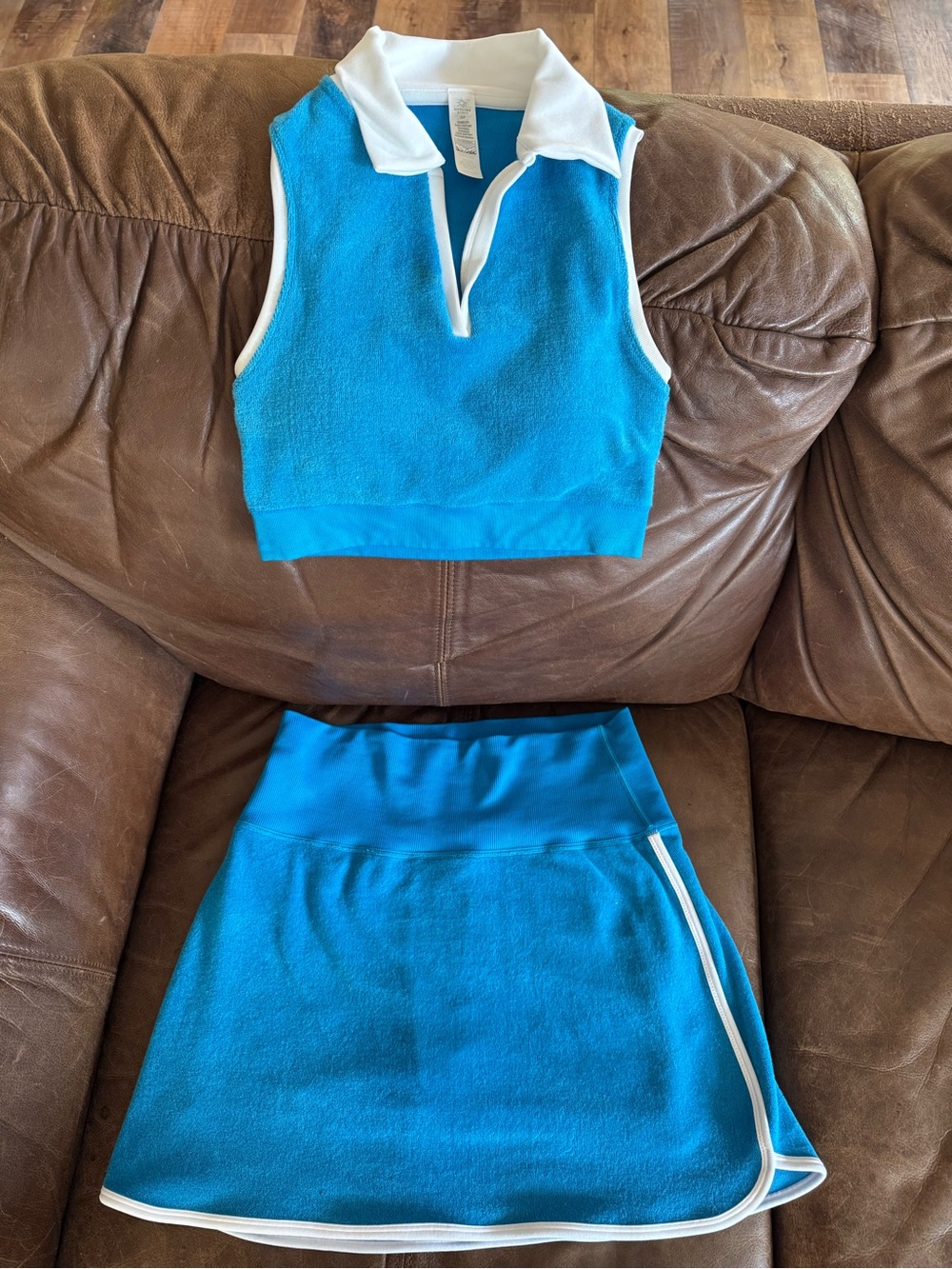 American Eagle Blue Two-Piece Sleeveless Polo Crop Top + Skort Set